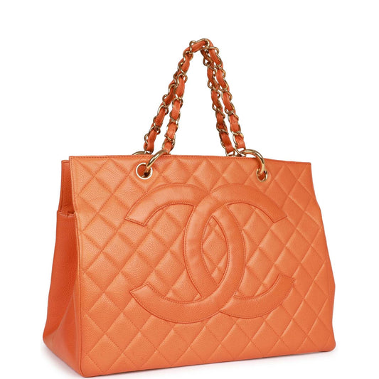 Vintage Chanel Grand CC Timeless Tote Bag Orange Caviar Gold Hardware