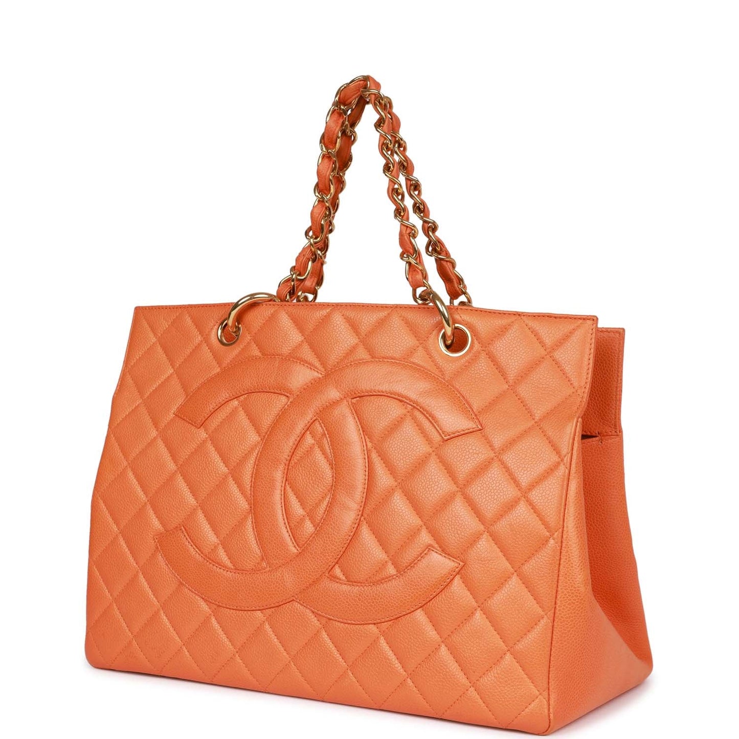 Vintage Chanel Grand CC Timeless Tote Bag Orange Caviar Gold Hardware