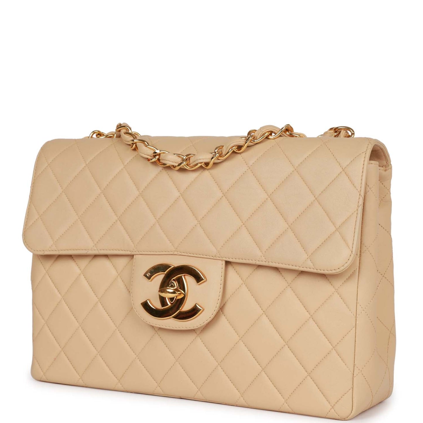 Vintage Chanel XL Jumbo Flap Bag Beige Lambskin Gold Hardware