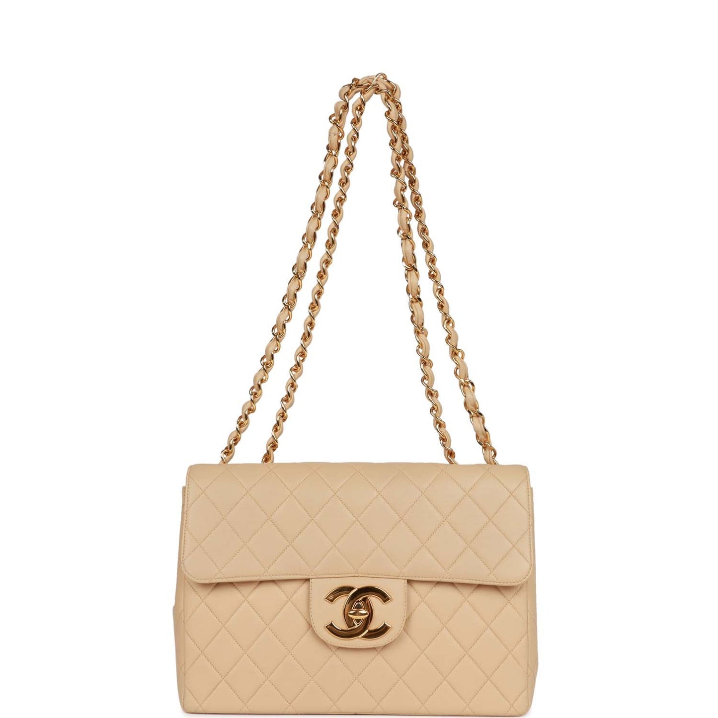 Vintage Chanel XL Jumbo Flap Bag Beige Lambskin Gold Hardware