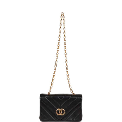 Vintage Chanel Faux Pearl Coco Bijou Mini Flap Bag Black Lambskin Gold Hardware