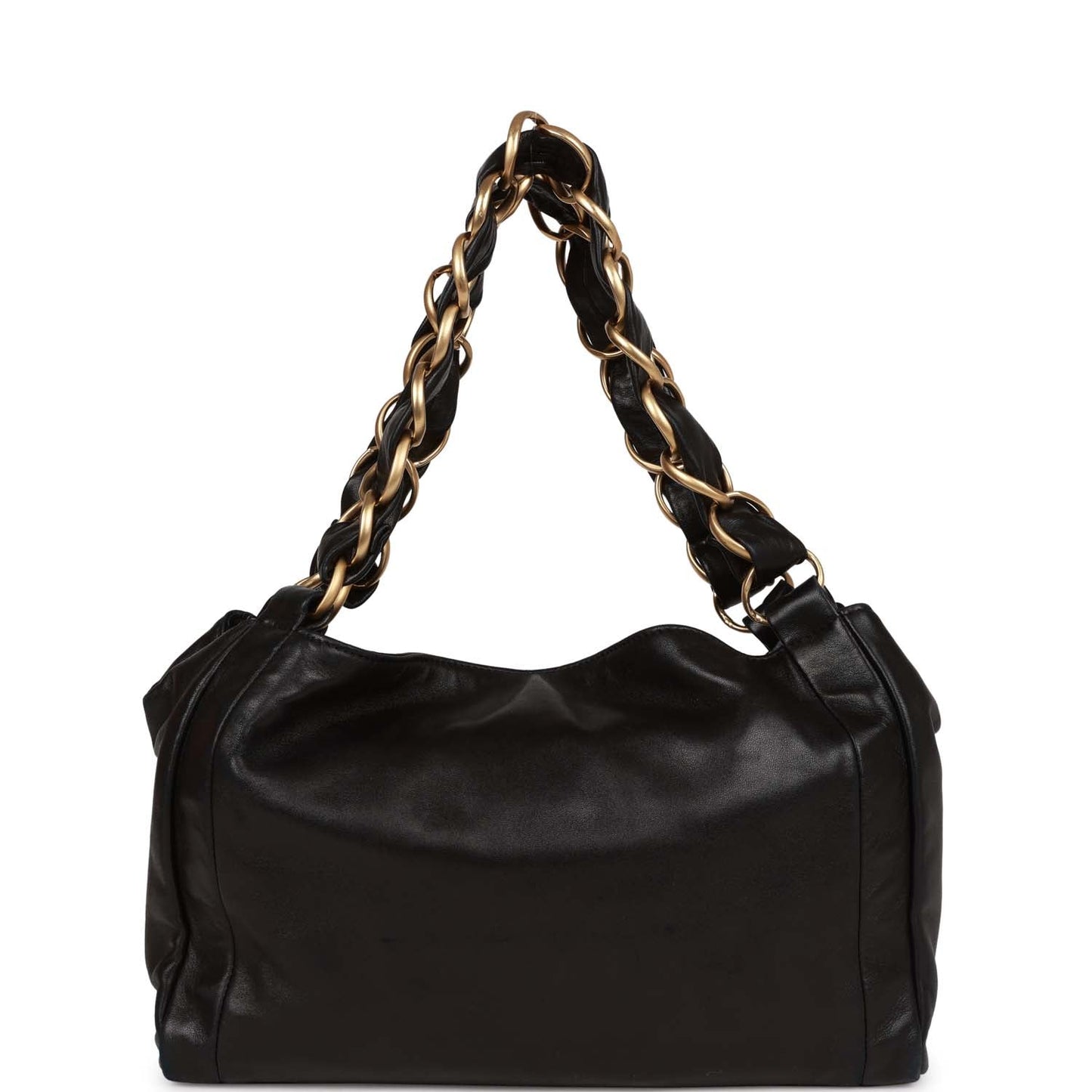 Vintage Chanel "Olsen" Hobo Shoulder Bag Black Lambskin Brushed Gold Hardware