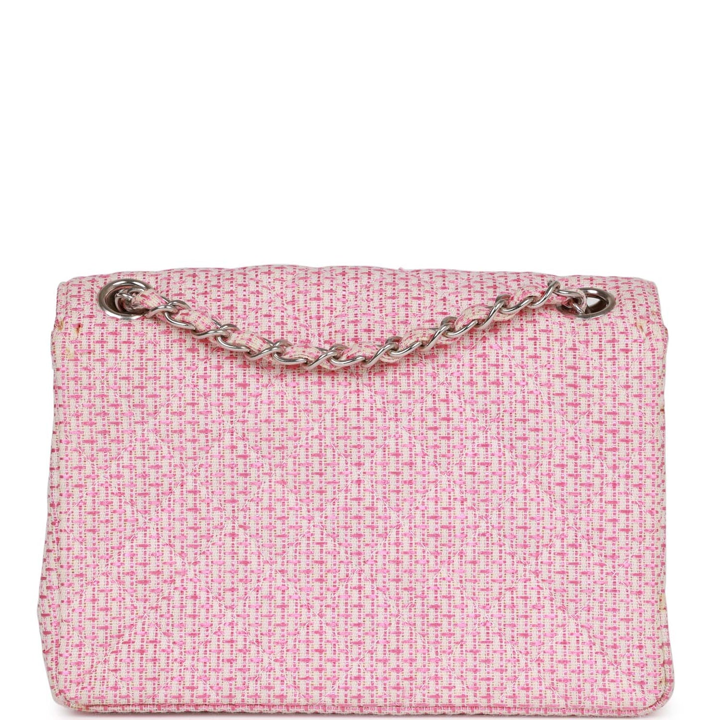 Vintage Chanel Classic Mini Flap Bag Pink Tweed Silver Hardware