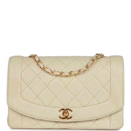 Vintage Chanel Medium Diana Flap Bag Ivory Lambskin Gold Hardware