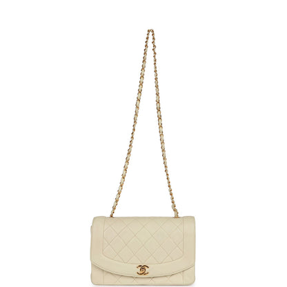 Vintage Chanel Medium Diana Flap Bag Ivory Lambskin Gold Hardware