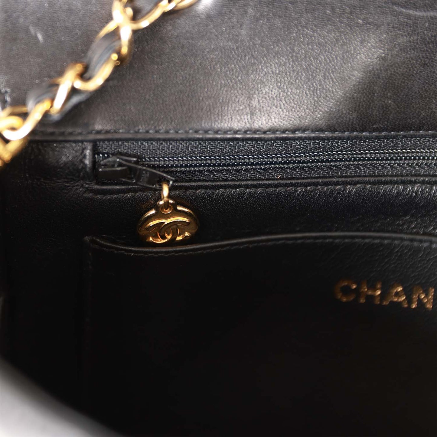 Vintage Chanel Small Diana Flap Bag Black Lambskin Gold Hardware