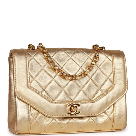 Vintage Chanel Flap Bag Gold Metallic Lambskin Gold Hardware