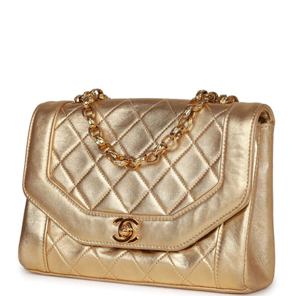 Vintage Chanel Flap Bag Gold Metallic Lambskin Gold Hardware