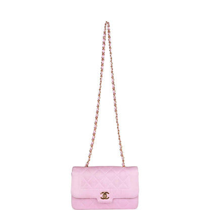 Vintage Chanel Small Flap Bag Pink Satin Gold Hardware