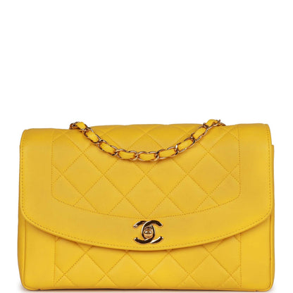 Vintage Chanel Medium Diana Flap Bag Yellow Lambskin Gold Hardware