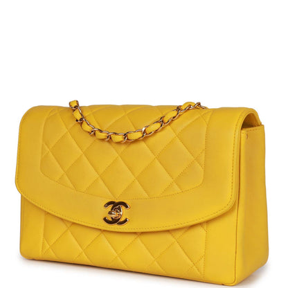 Vintage Chanel Medium Diana Flap Bag Yellow Lambskin Gold Hardware