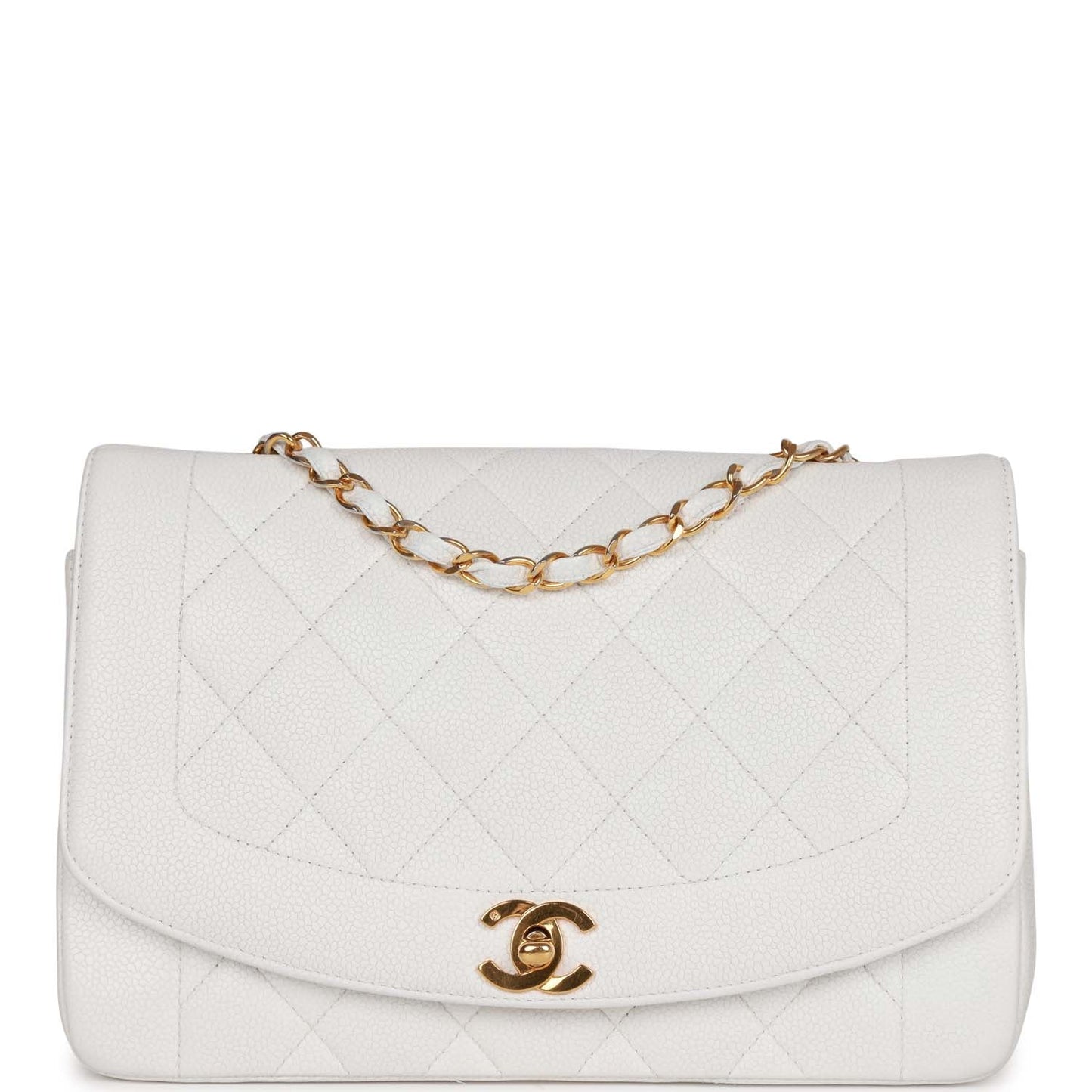 Vintage Chanel Medium Diana Flap Bag White Caviar Gold Hardware