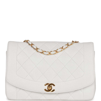 Vintage Chanel Medium Diana Flap Bag White Caviar Gold Hardware