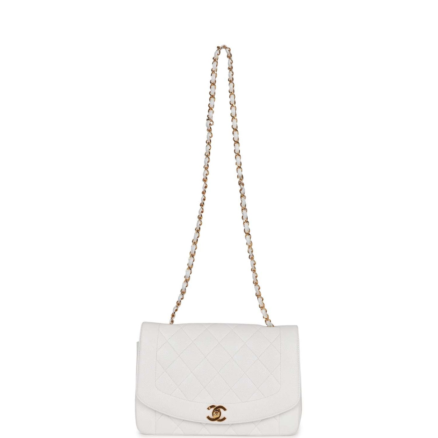 Vintage Chanel Medium Diana Flap Bag White Caviar Gold Hardware