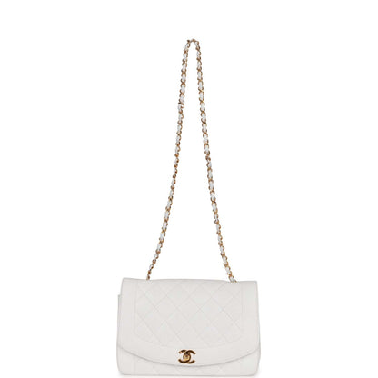 Vintage Chanel Medium Diana Flap Bag White Caviar Gold Hardware