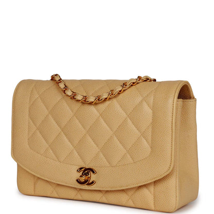 Vintage Chanel Medium Diana Flap Bag Beige Caviar Gold Hardware