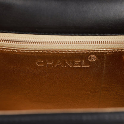 Vintage Chanel Flap Bag with Top Handle Black Lambskin Gold Hardware