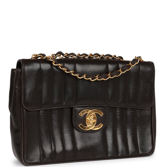 Vintage Chanel Mademoiselle Jumbo Single Flap Black Lambskin Gold Hardware