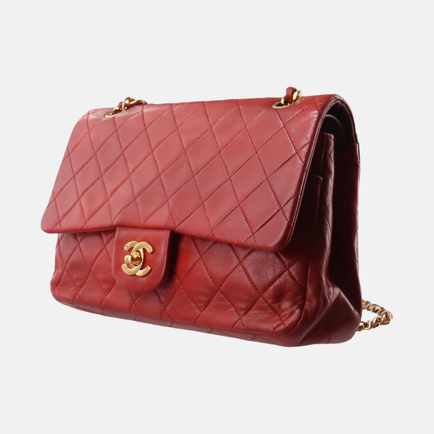 Chanel Classic Flap Vintage 1989 Red Lambskin Leather with 24k Gold Hardware