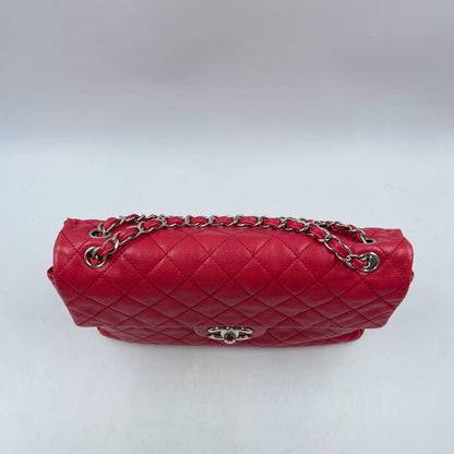 Chanel Classic Flap Maxi Red Caviar Leather Silver-tone Hardware Giant CC Logo