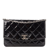 CHANEL BRILLIANT CC QUILTED PATENT WALLET ON CHAIN