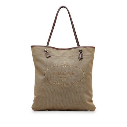 Taupe Prada Canapa Logo Tote