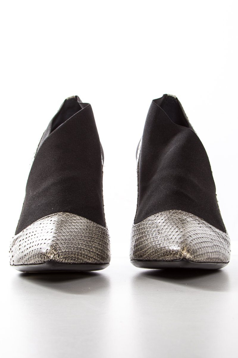 Christian Dior Black & Grey Snakeskin Leather Booties SZ 37.5