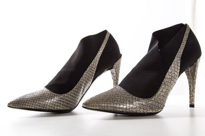 Christian Dior Black & Grey Snakeskin Leather Booties SZ 37.5