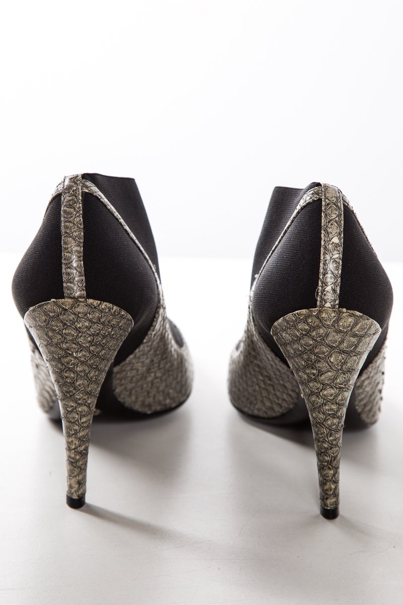 Christian Dior Black & Grey Snakeskin Leather Booties SZ 37.5