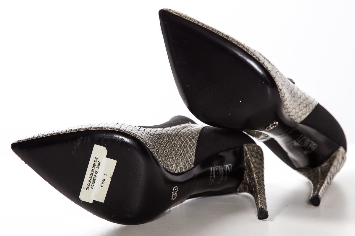 Christian Dior Black & Grey Snakeskin Leather Booties SZ 37.5