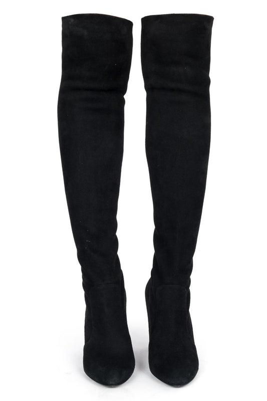 Christian Dior Black Suede Over the Knee Boots 37