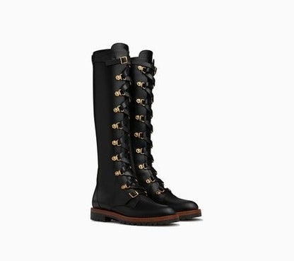 CHRISTIAN DIOR KNEE HIGH LEATHER COMBAT BOOTS