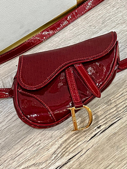 CHRISTIAN DIOR SADDLE PATENT LEATHER MONOGRAM BELT BAG