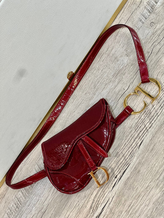 CHRISTIAN DIOR SADDLE PATENT LEATHER MONOGRAM BELT BAG