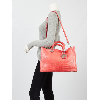 CHRISTIAN DIOR DIORISSIMO CROCODILE LARGE PINK TOTE