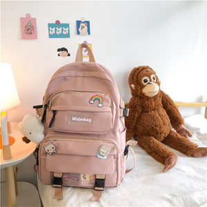 Gothslove Cute Girl Nylon Black Backpack Harajuku School Bag Large Capacity Bookbag for Teen Light Waterproof Backpack