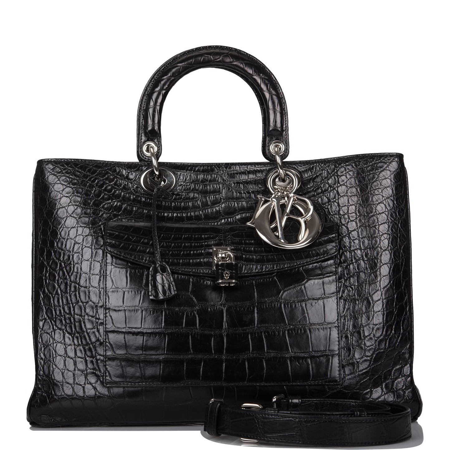 Christian Dior Diorissimo Pocket Tote Black Matte Alligator Silver Hardware