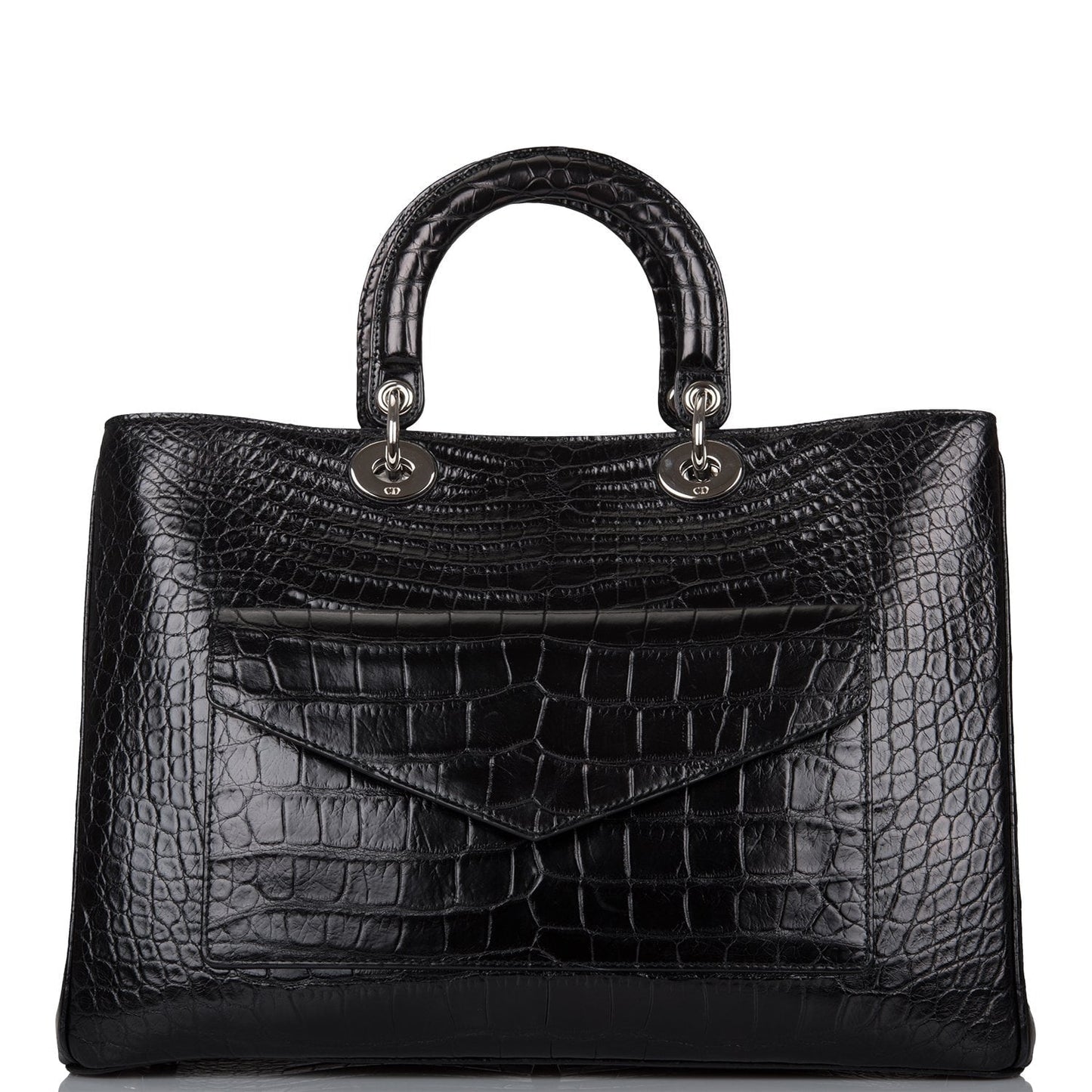 Christian Dior Diorissimo Pocket Tote Black Matte Alligator Silver Hardware