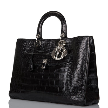 Christian Dior Diorissimo Pocket Tote Black Matte Alligator Silver Hardware