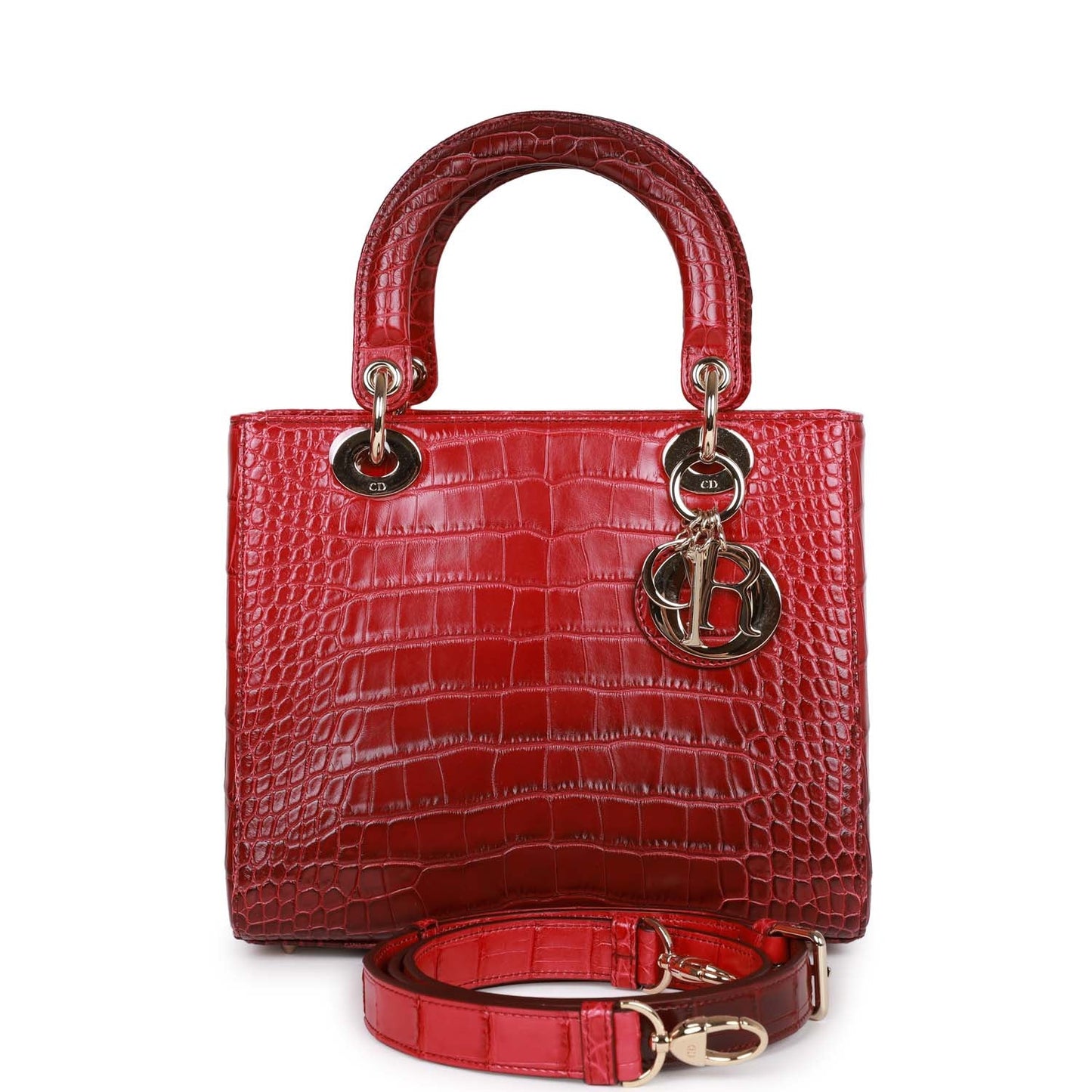 Christian Dior Medium Lady Dior Gradient Red Matte Alligator Light Gold Hardware