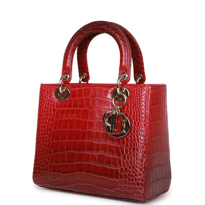 Christian Dior Medium Lady Dior Gradient Red Matte Alligator Light Gold Hardware