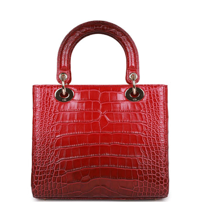 Christian Dior Medium Lady Dior Gradient Red Matte Alligator Light Gold Hardware