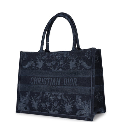 Christian Dior Blue Flower Embroidered Denim Small Book Tote