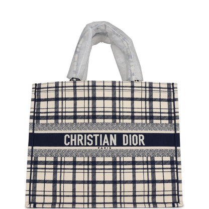 Christian Dior Blue and White Canvas Check'n' Large Book Tote