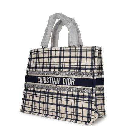 Christian Dior Blue and White Canvas Check'n' Large Book Tote