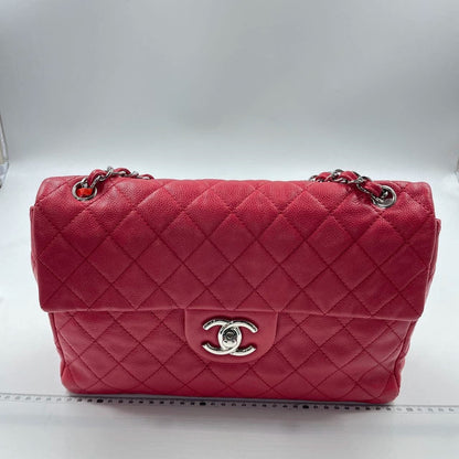 Chanel Classic Flap Maxi Red Caviar Leather Silver-tone Hardware Giant CC Logo