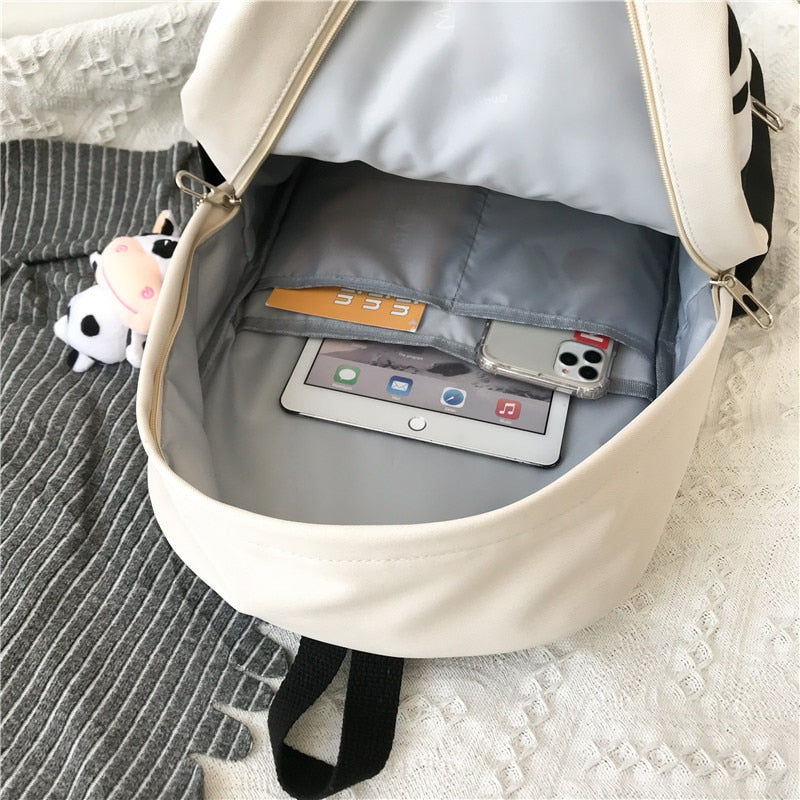 New Cow Pattern Nyon With Suede Women Backpack Female Lovely School Bag for Teenage Girls Contrast Color Travel Mochila