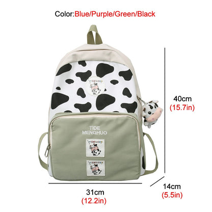 New Cow Pattern Nyon With Suede Women Backpack Female Lovely School Bag for Teenage Girls Contrast Color Travel Mochila