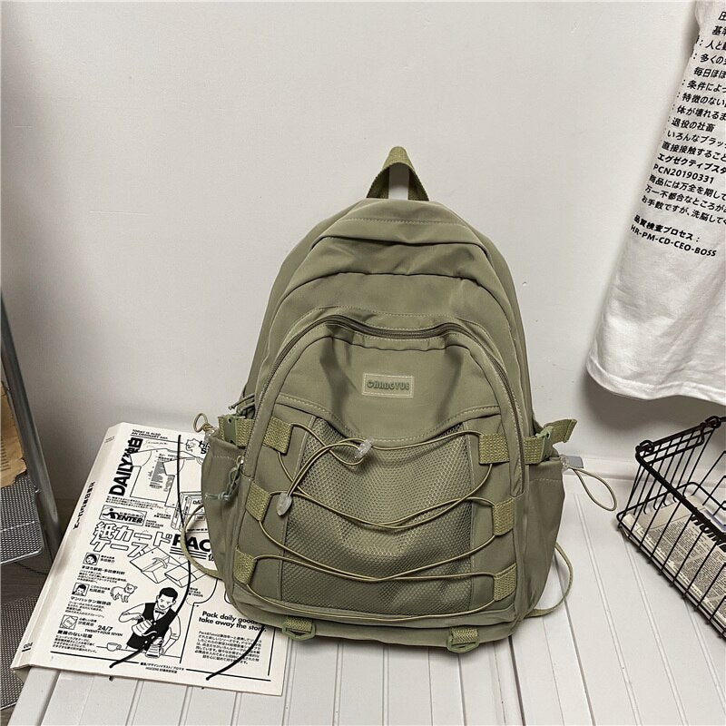 New Cross Rope Waterproof Nylon Women Backpack Female Mesh Travel Bag Teenage Girls Big Laptop Backpack Student Schoolbag