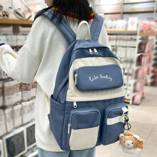 New English Bmbroidery Waterproof Nylon Women Backpack Female Multiple Pockets Color Contrast Travel Bag Lady's Schoolbag